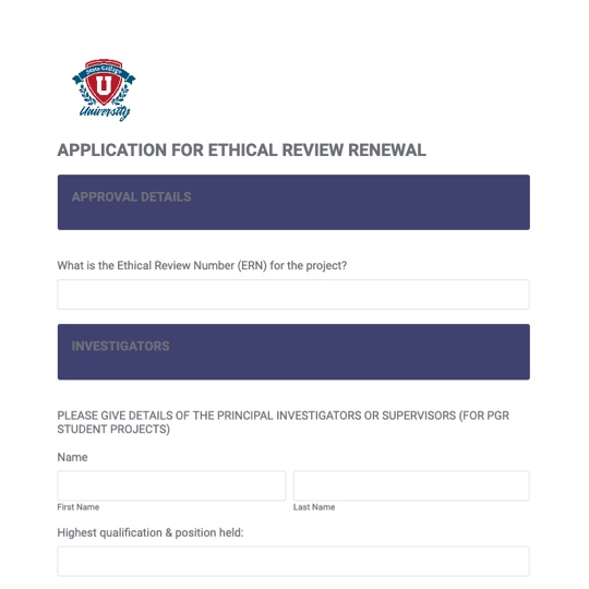 Application for Ethical Review Renewal Form Template graphic