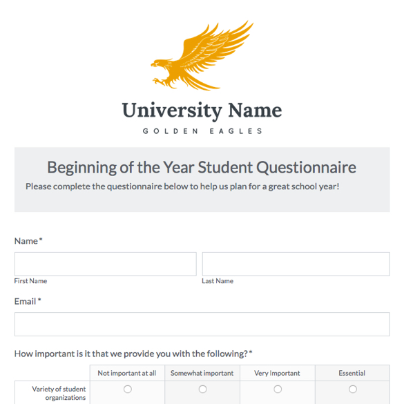 Beginning of the Year Student Questionnaire graphic