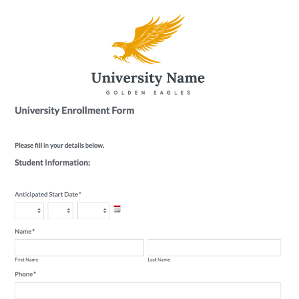 University Enrollment Form Template graphic