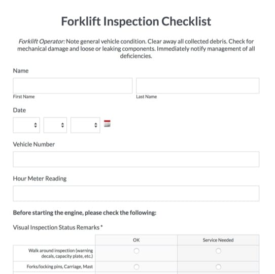 Forklift Inspection Checklist graphic