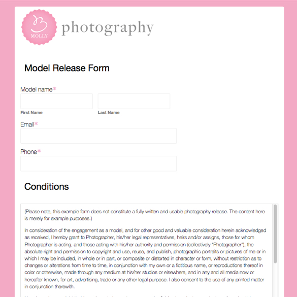 Photography Model Release Form graphic