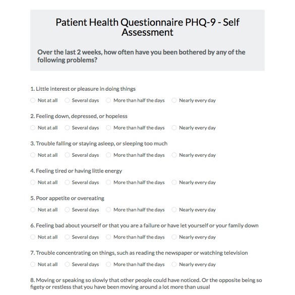 Patient Health Questionnaire PHQ 9 Form graphic