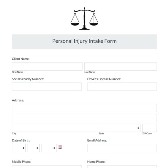 Personal Injury Client Intake Form graphic