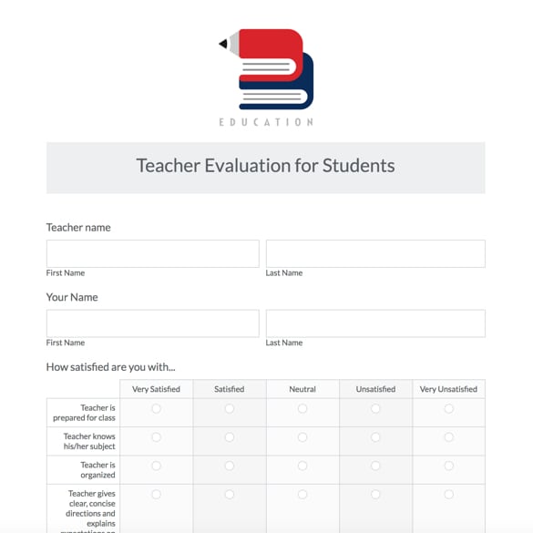 Teacher Evaluation Form for Students in High School graphic